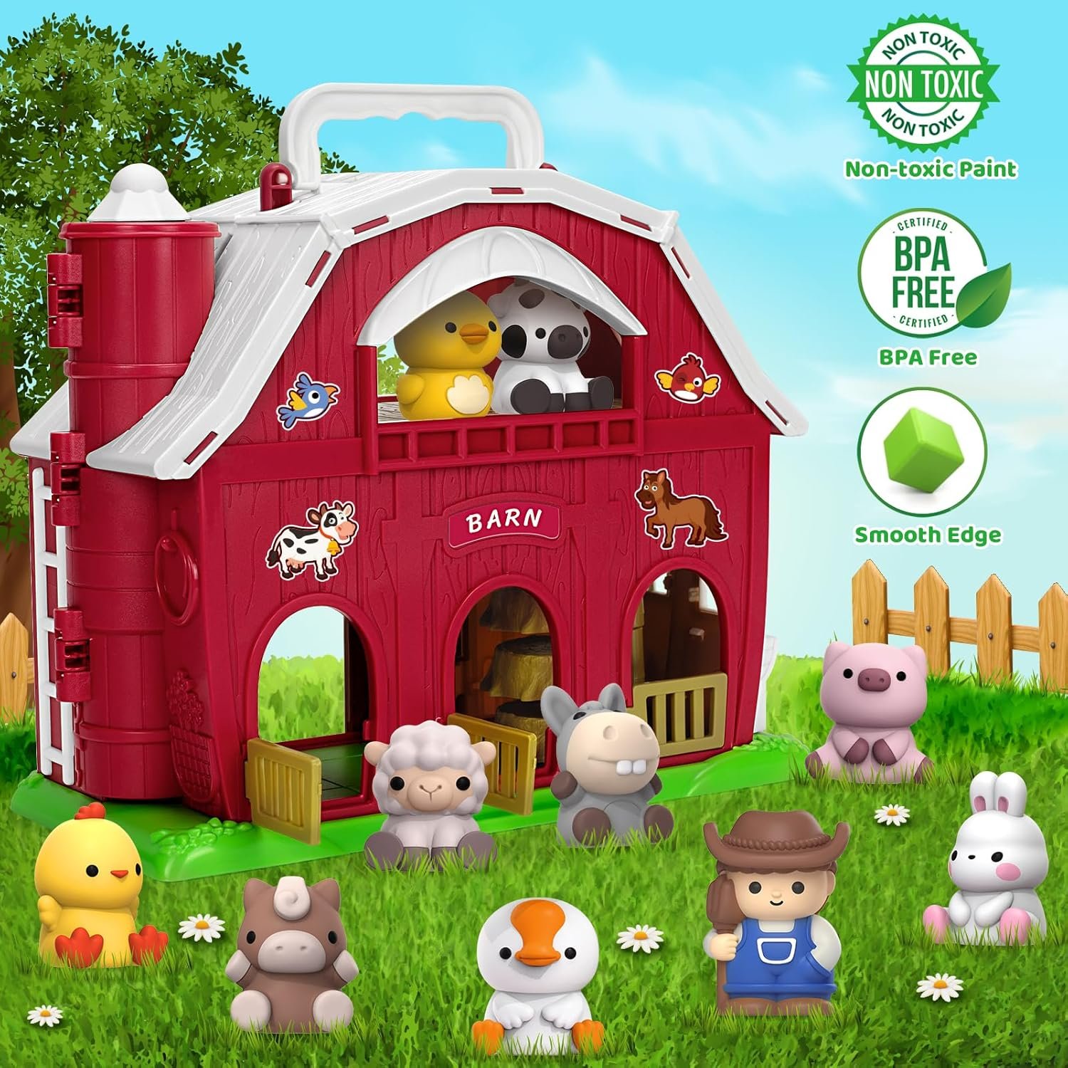 Big Red Barn Farm Animal Playset for Boys Girls-3